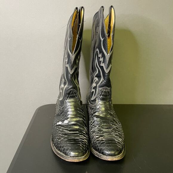 Nocona Black Snake Skin Western Cowboy Boots 8.5D Vintage Exotic Mens Boots - Picture 2 of 12